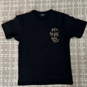 The Kooples Black T-Shirt with Gold Skull Design